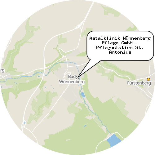 Kartenausschnitt für die Firma Aatalklinik Wünnenberg Pflege GmbH - Pflegestation St. Antonius