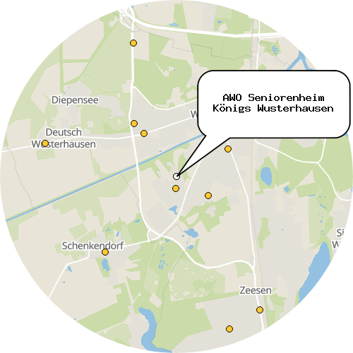 Kartenausschnitt für die Firma AWO Seniorenheim Königs Wusterhausen