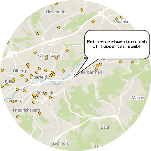 Kartenausschnitt für die Firma Rotkreuzschwestern-mobil Wuppertal gGmbH