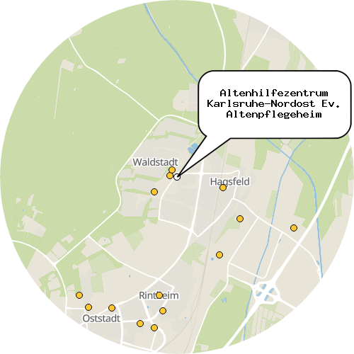 Kartenausschnitt für die Firma Altenhilfezentrum Karlsruhe-Nordost Ev. Altenpflegeheim
