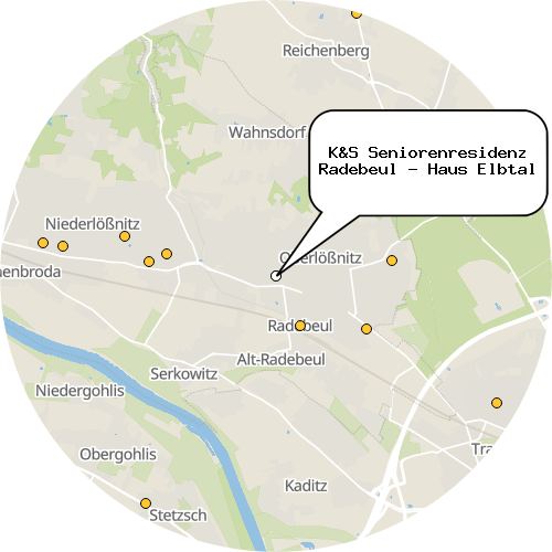 Kartenausschnitt für die Firma K&S Seniorenresidenz Radebeul - Haus Elbtal