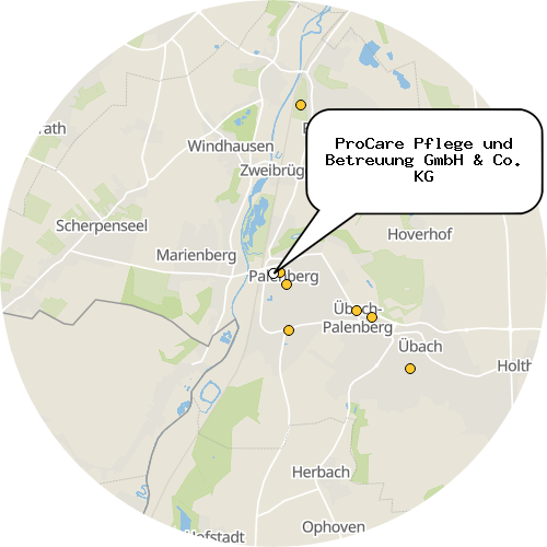 Kartenausschnitt für die Firma ProCare Pflege und Betreuung GmbH & Co. KG