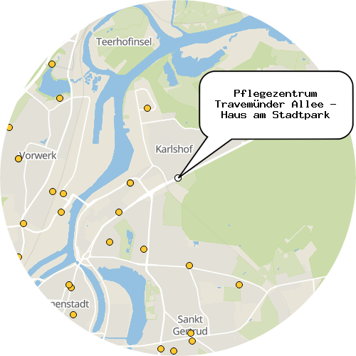 Kartenausschnitt für die Firma Pflegezentrum Travemünder Allee - Haus am Stadtpark