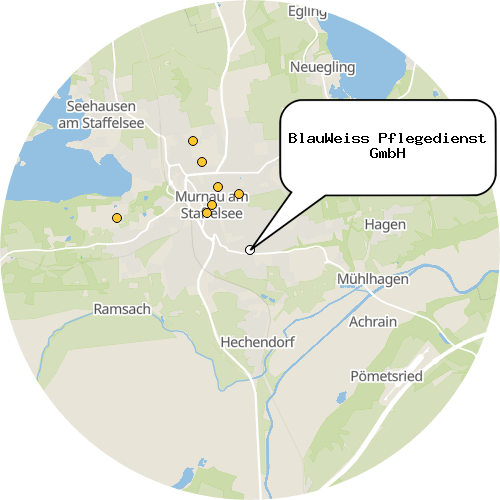 Kartenausschnitt für die Firma BlauWeiss Pflegedienst GmbH
