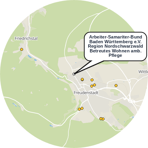 Kartenausschnitt für die Firma Arbeiter-Samariter-Bund Baden Württemberg e.V. Region Nordschwarzwald Betreutes Wohnen amb. Pflege
