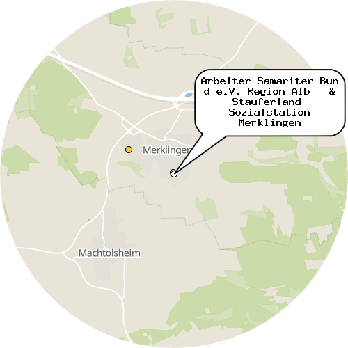 Kartenausschnitt für die Firma Arbeiter-Samariter-Bund e.V. Region Alb   & Stauferland  Sozialstation Merklingen