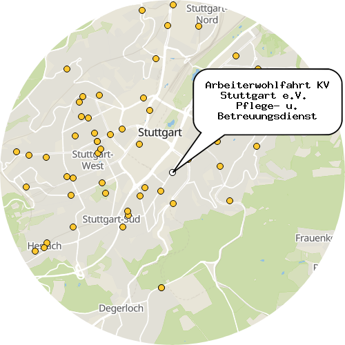 Kartenausschnitt für die Firma Arbeiterwohlfahrt KV Stuttgart e.V.  Pflege- u. Betreuungsdienst
