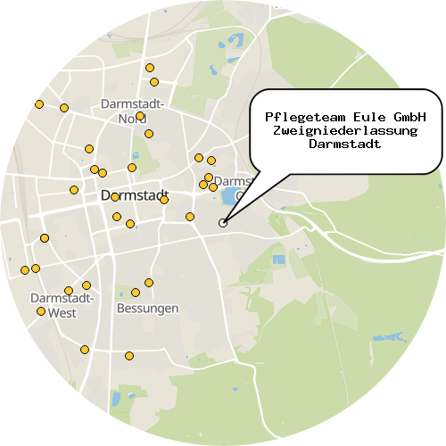 Kartenausschnitt für die Firma Pflegeteam Eule GmbH Zweigniederlassung Darmstadt