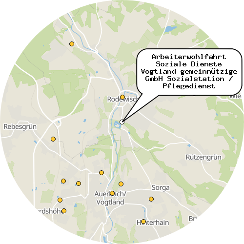 Kartenausschnitt für die Firma Arbeiterwohlfahrt Soziale Dienste Vogtland gemeinnützige GmbH Sozialstation / Pflegedienst