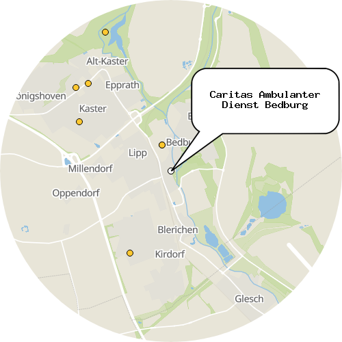 Kartenausschnitt für die Firma Caritas Ambulanter Dienst Bedburg