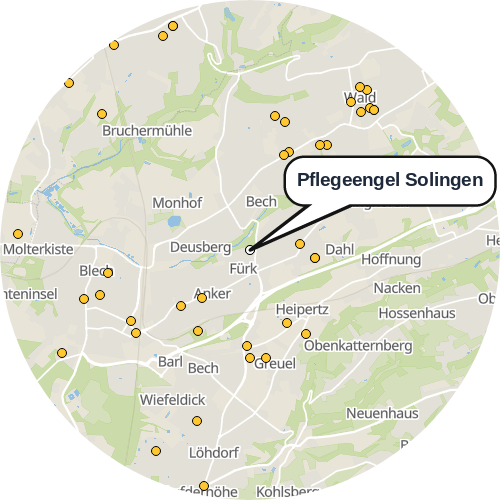 Kartenausschnitt für die Firma Pflegeengel Solingen