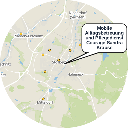Kartenausschnitt für die Firma Mobile Alltagsbetreuung und Pflegedienst Courage Sandra Krause