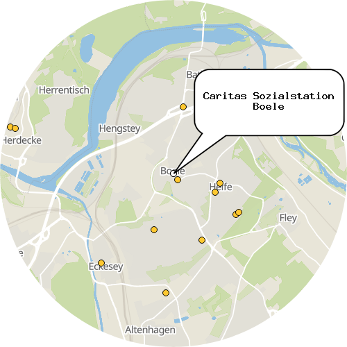 Kartenausschnitt für die Firma Caritas Sozialstation Boele