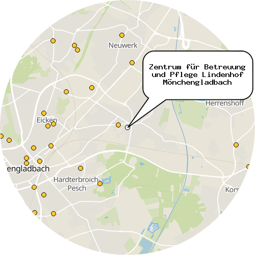 Kartenausschnitt für die Firma Zentrum für Betreuung und Pflege Lindenhof Mönchengladbach