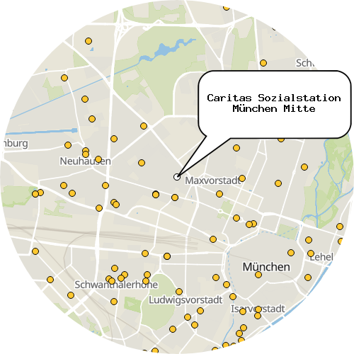 Kartenausschnitt für die Firma Caritas Sozialstation München Mitte